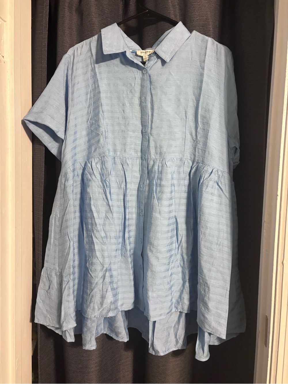 Umgee Light Blue Button-Front Tiered Casual Dress